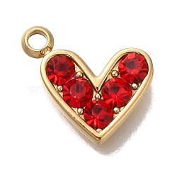 Ion Plating(IP) 304 Stainless Steel Rhinestone Charms, Heart Charm, Real 18K Gold Plated, 10x7x2mm, Hole: 1.4mm(STAS-P371-064G)