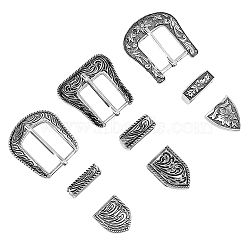 3 Sets 3 Style Belt Alloy Buckle Sets, include Roller Buckle, Rectangle Silder Charm, Triangle Zipper Stopper, Antique Silver, 52.5~57.5x57.5~60.5x3~5mm, 1 set/style(FIND-FH0008-31)