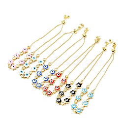 Clear Cubic Zirconia & Enamel Star with Evil Eye Links Slider Bracelet, Gold Plated Brass Jewelry for Women, Lead Free & Cadmium Free, Mixed Color, 10-5/8 inch(27cm)(BJEW-A127-03G)