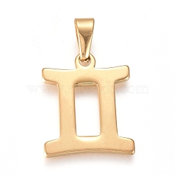 Golden Plated 304 Stainless Steel Pendants, Constellation/Zodiac Sign, Gemini, 27~34.5x19~29x1.5mm, Hole: 9.5~10x4~4.5mm(X-STAS-L210-06K-G)