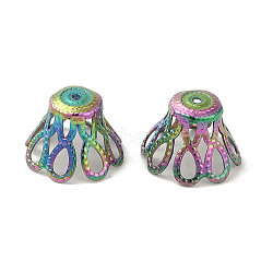 304 Stainless Steel Bead Caps, Flower, Rainbow Color, 10x6mm, Hole: 0.9mm(STAS-P363-03B-MC)