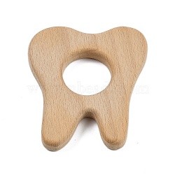 Natural Beech Wooden Baby Teething Toys, Teething Rings for Newborn Toddler Infant, Tooth, BurlyWood, 69x62x10mm, Hole: 25mm(WOOD-U003-07)