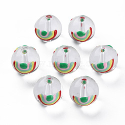 Transparent Glass Enamel Beads, Round with Rainbow, Colorful, 13x12mm, Hole: 1.8mm(GLAA-N049-017)