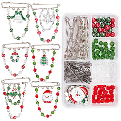 SUNNYCLUE DIY Christmas Charm Brooch Making Kit, Including Glass Beads, Christmas Wreath & Santa Claus & Bell & Candy Alloy Enamel Pendants, Iron Brooch Findings, Mixed Color, 172Pcs/box(DIY-SC0019-53)