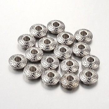 Tibetan Style Alloy Spacer Beads, Lead Free & Cadmium Free & Nickel Free, Flat Round, Platinum, 8x3mm, Hole: 2.5mm.