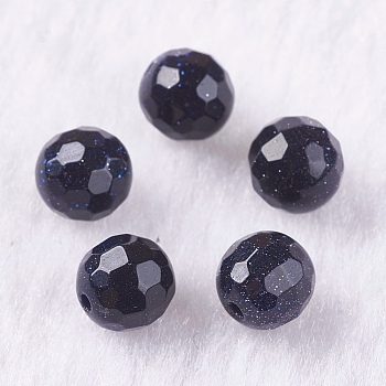 Synthetic Blue Goldstone Beads, Half Drilled, Round, Faceted, 6mm, Hole: 1mm