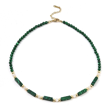 Synthetic Malachite Rectangle & Shell Beaded Necklaces, 15.39 inch(391mm)