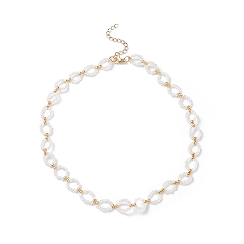 Glass Seed Beaded Necklace, Braided Ring Wrap Necklace for Women, White, 14.96 inch(38cm)