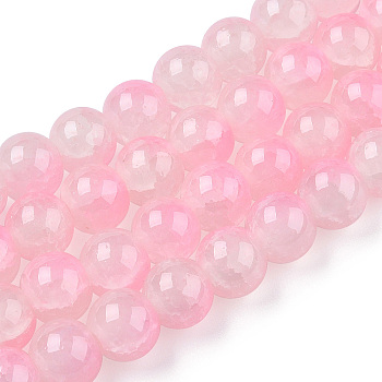 Crackle Baking Painted Imitation Jade Glass Beads Strands, Two Tone, Round, Pink, 6mm, Hole: 1.2mm, about 147pcs/strand, 31.10''(79cm)