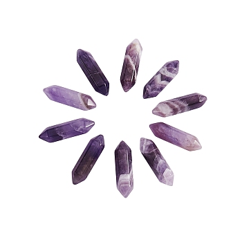 Faceted Natural Amethyst Beads, Double Terminated Point, for Wire Wrapped Pendants Making, No Hole/Undrilled, 30x9x9mm
