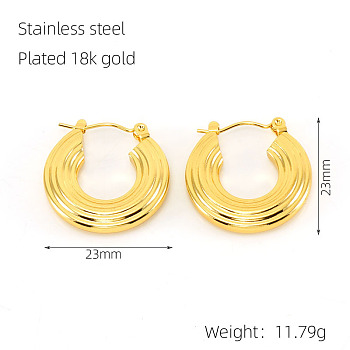 201 Stainless Steel Stripe Hoop Earrings for Women, Golden, 23x23mm