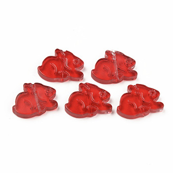 Transparent Glass Beads, Rabbit, Red, 14.5x19x3.5mm, Hole: 1mm