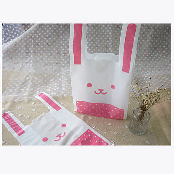 Kawaii Bunny Plastic Candy Bags, Rabbit Ear Bags, Gift Bags, Two-Side Printed, White, 18x10x35cm, 50pcs/bag