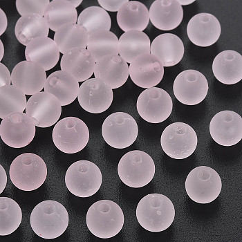 Transparent Acrylic Beads, Rubberized Style, Frosted, Round, Pink, 8x7mm, Hole: 1.8mm, about 1745pcs/500g