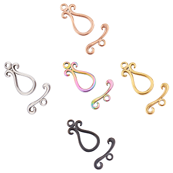 Unicraftale Vacuum Plating 304 Stainless Steel Toggle Clasps, Teardrop, Mixed Color, Teardrop: 18.5x9.5x2.5mm, Hole: 1.5mm, Bar: 6.5x16.5x2.5mm, Hole: 1.5mm, 5 colors, 1set/color, 5sets/box