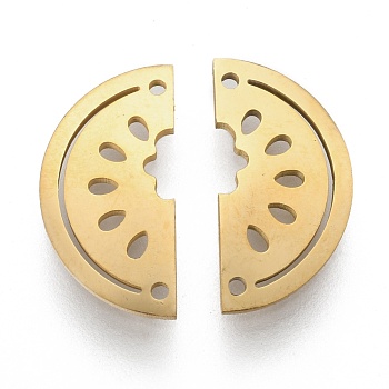 304 Stainless Steel Links Connectors, Laser Cut, Half Round with Hole, Golden, 10x20x1mm, Hole: 1.2mm