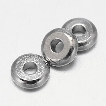 Flat Round Brass Spacer Beads, Platinum, 6x2mm, Hole: 1.8mm