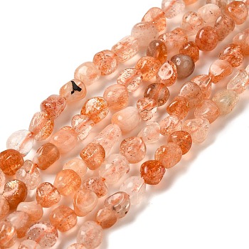 Natural Sunstone Beads Strands, Nuggets Beads, Tumbled Stone, 6~10x6~8x3.5~7mm, Hole: 1mm, 15.94 inch(40.5cm)