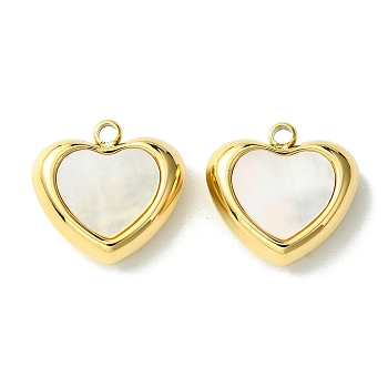 Ion Plating(IP) 304 Stainless Steel Pave Shell Heart Charms, Valentine's Day, Real 14K Gold Plated, 14.5x15x5mm, Hole: 1.6mm