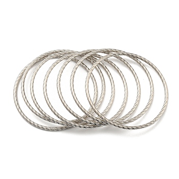 7Pcs Vacuum Plating 202 Stainless Steel Bangle Sets, Stackable Twisted Ring Bangles for Women, Stainless Steel Color, Inner Diameter: 2-5/8 inch(6.7cm), 3mm