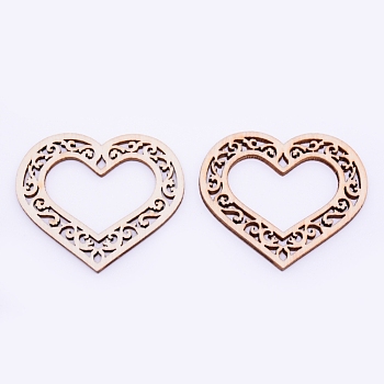 Unfinished Natural Wood Linking Rings, Laser Cut Wood Shapes, Heart, BurlyWood, 51x55x3mm