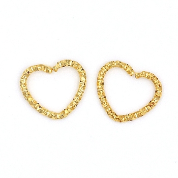Iron Linking Ring, Openable, Textured Heart, Golden, 12x9mm