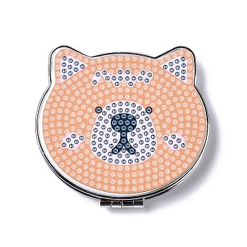 DIY Bear Special Shaped Diamond Painting Mini Makeup Mirror Kits, Foldable Two Sides Vanity Mirrors, with Rhinestone, Pen, Plastic Tray and Drilling Mud, Light Salmon, 74x89x12.5mm