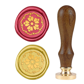 DIY Wood Wax Seal Stamp, Flower Pattern, 83x22mm, Head: 7.5mm, Stamps: 25x14.5mm