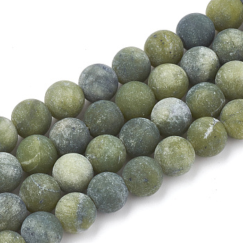 Natural Green Jasper Beads Strands, Frosted, Round, 10mm, Hole: 1.2mm, about 37~40pcs/strand, 14.9~15.1 inch(38~38.5cm)