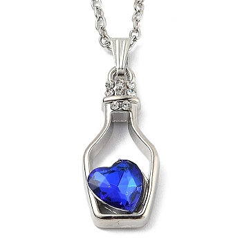 Alloy Resin Pendant Necklaces, with Cable Chains, Bottle with Heart, Platinum, Blue, 16.73 inch(42.5cm)