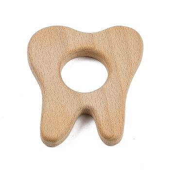 Natural Beech Wooden Baby Teething Toys, Teething Rings for Newborn Toddler Infant, Tooth, BurlyWood, 69x62x10mm, Hole: 25mm