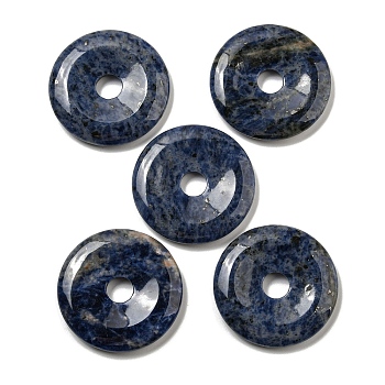Natural Sodalite Pendants, Donut/Pi Disc Charms, 50x6.5~7.5mm, Hole: 10mm