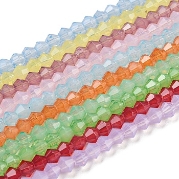 Baking Painted Transparent Glass Beads Strands, Imitation Opalite, Faceted, Bicone, Mixed Color, 4~4.5x3.5~4mm, Hole: 0.9mm, about 84pcs/strand, 13.58~13.78 inch(34.5~35cm)