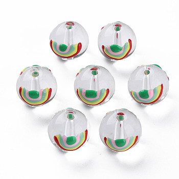 Transparent Glass Enamel Beads, Round with Rainbow, Colorful, 13x12mm, Hole: 1.8mm