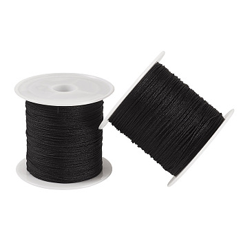 2 Rolls Nylon Chinese Knot Cord, Nylon Jewelry Cord for Jewelry Making, Black, 0.4mm, about 28~30m/roll