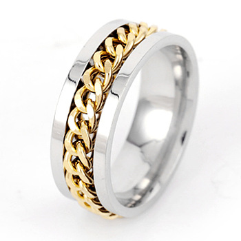 304 Stainless Steel Rotatable Chain Finger Rings for Men, Fidget Spinner Ring for Calming Worry Meditation, Bottle Opener Finger Rings, Stainless Steel Color, Golden, US Size 8(18.1mm)