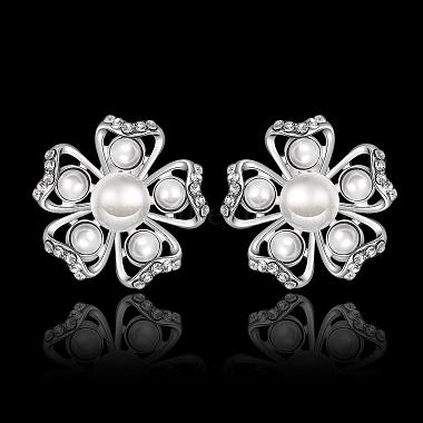 Pretty Flower Tin Alloy Rhinestone Imitation Pearl Stud Earrings(BB08813-P)-2