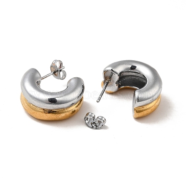 Two Tone C Shaped 304 Stainless Steel Stud Earrings for Women(EJEW-A073-02GP)-2