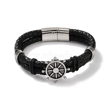 Black Anchor & Helm Imitation Leather Bracelets