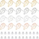 40Pcs 4 Colors 201 Stainless Steel Stud Earring Findings, with Horizontal Loops and 316 Stainless Steel Pin, Flat Round with Peace Sign, with 50Pcs Plastic Ear Nuts, Mixed Color, 15x12mm, Hole: 1.4mm, Pin: 0.7mm, 10Pcs/color(STAS-DC0009-82)
