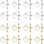 Tibetan Style Alloy Toggle Clasps, Lead Free & Cadmium Free, Heart, Antique Silver & Golden, Heart: 14x12mm, Bar: 19mm, Hole: 1.5mm, 2 colors, 100s ets/color, 200 sets/box(TIBE-FH0001-02-RS)