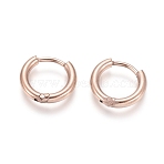 Ion Plating(IP) 304 Stainless Steel Huggie Hoop Earrings, Hypoallergenic Earrings, with 316 Surgical Stainless Steel Pin, Rose Gold, 12 Gauge, 12~13x2mm, Pin: 1mm, Inner Diameter: 8mm(EJEW-F111A-13mm-RG)