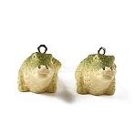 Opaque Resin Pendants, Crocodile Charms, with Platinum Tone Iron Loops, Dark Olive Green, 17~17.5x40.5~41.5x16~16.5mm, Hole: 2mm(RESI-G129-02)