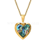 Stainless Steel Pave Natural Paua Shell Love Heart Peach Locket Pendant Cable Chain Necklaces for Women, Golden, 19.69 inch(50cm)(PW-WG7AB06-01)