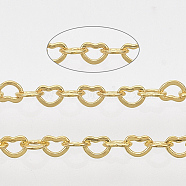 Brass Heart Link Chains, Soldered, with Spool, Golden, 1.8x2.4x0.4mm, about 9.84 Feet(3m)/Roll(CHC-T008-03G-01)