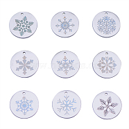 9 Pcs Christmas 304 Stainless Steel Pendants, Flat Round with Snowflake, Stainless Steel Color, 20mm(STAS-CJ0001-147)