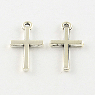 Cross Tibetan Style Alloy Pendants, Cadmium Free & Lead Free, Antique Silver, 18.5x10x2mm, Hole: 1mm, about 2375pcs/1000g(TIBEP-R344-21AS-LF)