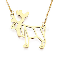 201 Stainless Steel Pendant Necklaces, with Cable Chains, Christmas Reindeer/Stag, Golden, 17.9 inch(45.5cm), 2mm, Reindeer: 30.5x35x1mm(NJEW-T009-JN092-2-40)