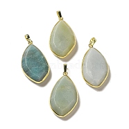Natural Flower Amazonite Pendants, Oval Charms with Rack Plating Golden Tone Brass Findings, 36~36.5x19.5~20x6~6.5mm, Hole: 6.5x3.5mm(G-K338-08G-01)
