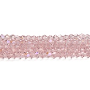 Transparent Electroplate Glass Beads Strands, AB Color Plated, Faceted, Bicone, Pink, 3.5~3.8x3mm, Hole: 0.8mm, about 113~115pcs/strand, 14.17~14.37 inch(36~36.5cm)(EGLA-A039-T3mm-L26)